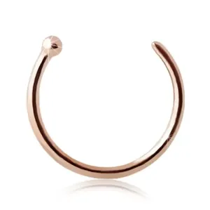 Piercing za nos iz 9-k rožnatega zlata - sijoč obroček, ki se zaključi s kroglico - Širina x premer: 0,8 mm x 6 mm