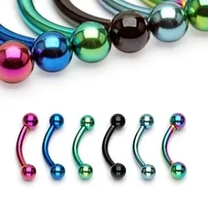 Piercing za obrvi s kroglicama iz anodiziranega titana - Mere: 1,2 mm x 6 mm x 3 mm, Barva piercinga: Črna