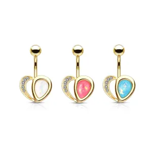 316L jekleni piercing za popek v zlati barvi – srce, odsevi opala, kristali, 1,6 mm - Barva: Bela