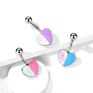 Jeklen piercing v srebrni barvi – barvno srce z odsevi - Barva: Rožnata