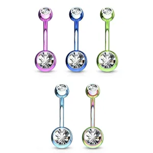Jeklen piercing za popek – kroglici z lesketavima cirkonoma, različne barve, dolžina 10 mm - Barva piercinga: Ametist