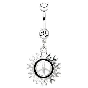 Jeklen piercing za popek - simbol za mir z motivom sonca