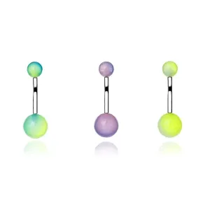 Jeklen uhan za popek - dvobarvni UV bunkici - Barva piercinga: Bela - Zelena