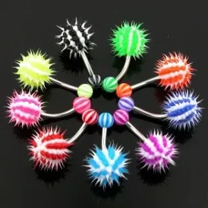 Piercing za popek - barven črtast ježek - Barva piercinga: Rožnata