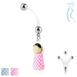Piercing za popek iz biofleksa – jekleni kroglici, dojenček v odejici - Barva piercinga: Rožnata