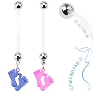 Piercing za popek iz biofleksa – odtis nogic - Barva piercinga: Rožnata