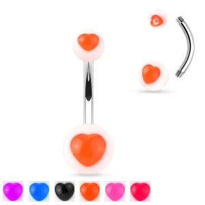 Piercing za popek iz jekla 316L - bele akrilne kroglice z barvnim UV srčkom - Barva: Oranžna