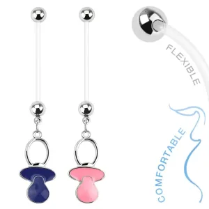 Piercing za popek iz materiala bioflex za nosečnice, barvna duda - Barva piercinga: Rožnata
