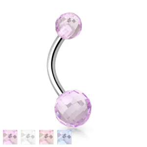 Piercing za popek, nerjaveče jeklo in akril - disko krogla - Barva piercinga: Rožnata