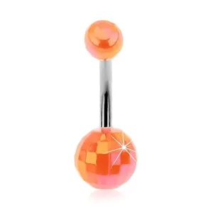 Piercing za popek –oranžni akrilni disko krogli