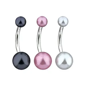 Piercing za popek z barvnima bisernima kroglicama - Barva piercinga: Bela
