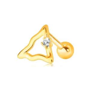 14K zlati diamantni piercing za uho - trikotna kontura s prozornim brilijantom
