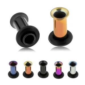 Anodiziran tunelček iz titana za uho, različnih barv, črna gumica - Širina piercinga: 4 mm, Barva piercinga: Mavrična