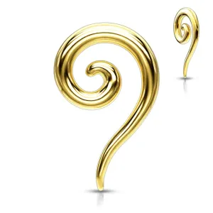 Jeklen razširjevalnik za uho zlate barve – gladka zvita spirala - Širina piercinga: 2,4 mm