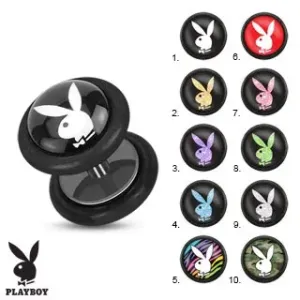 Jeklena imitacija vstavka za uho, črne barve, motiv Playboyevega zajčka - Simbol: PB08