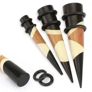 Lesen razširjevalnik za uho v črni in rjavi barvi, organski material, gumijasta obročka - Širina: 10 mm