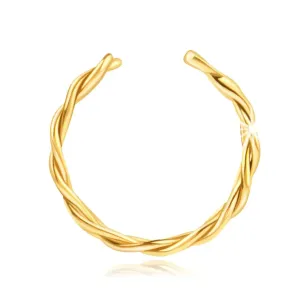 Piercing iz 585 rumenega zlata – dvojni obroček za uho z vzorcem pletene vrvi