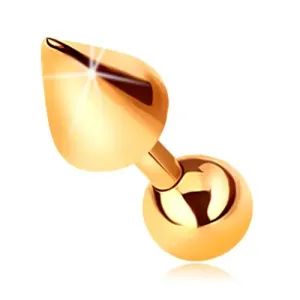 Piercing za tragus iz 14-k zlata – sijoča ravna ročka s kroglico in stožcem, 5 mm