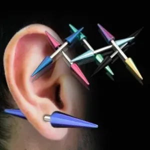 Piercing za uho s konicama iz titana - Barva piercinga: Modra