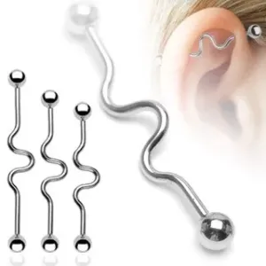 Piercing za uho - vijugi, okrogli bunkici - Mere: 1,6 mm x 35 mm x 6 mm