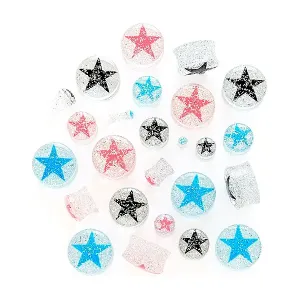Piercing za uho - zvezda na prozornem vstavku z bleščicami - Širina: 10 mm, Barva: Rožnata