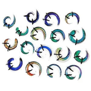 Razširjevalnik za uho - večbarvna steklena spirala, gumijasta obročka - Širina: 10 mm, Barva piercinga: Prozorna - Turkizna