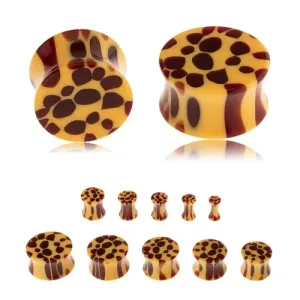 Sedlast vstavek za uho iz akrila, rumene barve, rjave pike - vzorec leopardje kože - Širina: 10 mm