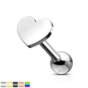 Sijoč piercing za ušesni hrustanec iz jekla - ploščato simetrično srce - Barva piercinga: Srebrna
