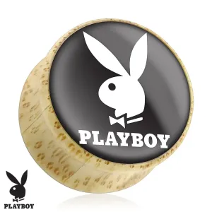 Vstavek za uho iz bambusa, Playboyjev zajček na črni osnovi - Širina: 12 mm