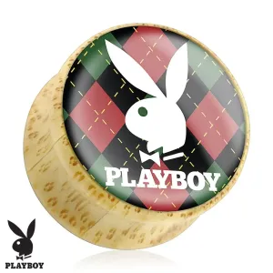 Vstavek za uho iz bambusa, Playboyjev zajček na karirasti osnovi - Širina: 19 mm