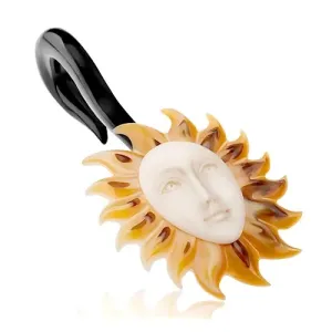 Vstavek za uho iz organskega materiala, črn kavelj, sonce z belim obrazom - Širina: 11 mm