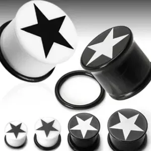 Vstavek za uho s simbolom zvezde - Širina: 12 mm, Barva piercinga: Črna