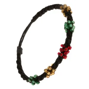 Spiralna zapestnica iz črnih vrvic, perlice v treh barvah