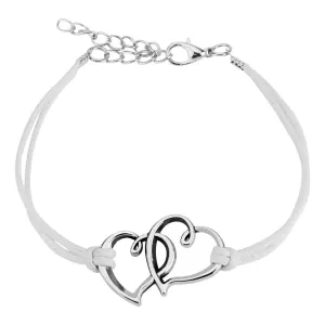 Zapestnica - beli vrvici, dve konturi src v srebrni barvi