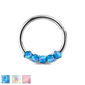 Jeklen piercing srebrne barve, sijoč krog z umetnimi opali - Barva piercinga: Mavrična