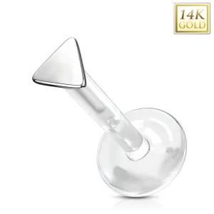 Piercing 14K zlata za nos, ušesa, nad ustnico - majhen enoten trikotnik, prozoren Bioflex