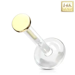Piercing iz 14K rumenega zlata za uho, hrustanec, nad ustnico - prozoren Bioflex, gladek krog, 3 mm