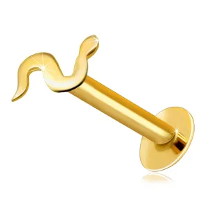 Piercing za ustnice in brado iz 9K rumenega zlata - ploščata, svetleča kača