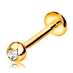 Piercing za ustnico in brado iz 9-k zlata – labret s kroglico s cirkonom, 8 mm in krog