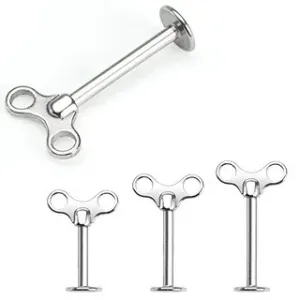 Podustnični piercing iz nerjavečega jekla - ključ za navijanje - Mere: 1,2 mm x 10 mm