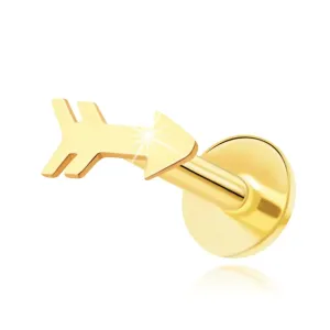Zlat piercing iz 14K zlata, labret za ustnico in brado – gladka silhueta puščice