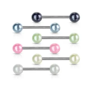 Jeklen piercing za jezik – barvni biserni kroglici - Barva piercinga: Svetlo zelena - LG