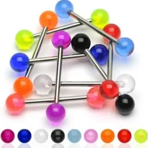 Jeklen piercing za jezik z barvnima akrilnima kroglicama - Barva piercinga: Ametist