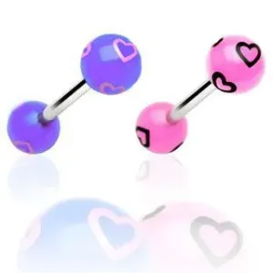 Palčka za jezik - narisana srca - Barva piercinga: Vijolična - rožnata