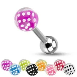 Piercing za jezik iz jekla, srebrna barva, kroglici, barvna igralna kocka - Barva piercinga: Modra