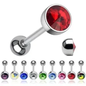 Piercing za jezik - lesketav kristal, brušen v konico  - Barva cirkona: Rdeča - R