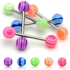 Piercing za jezik - večbarvna UV-kroglica - Barva piercinga: Rožnata