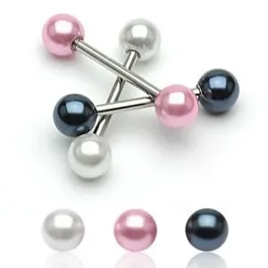 Piercing za jezik z barvnima bisernima kroglicama - Barva piercinga: Bela
