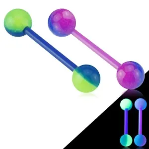 UV-palčka za jezik - dve barvni krogli - Barva piercinga: Modra - zelena