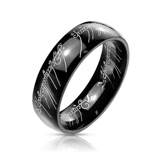 Črn jeklen obroček z motivom Gospodarja prstanov, 6 mm - Velikost: 49